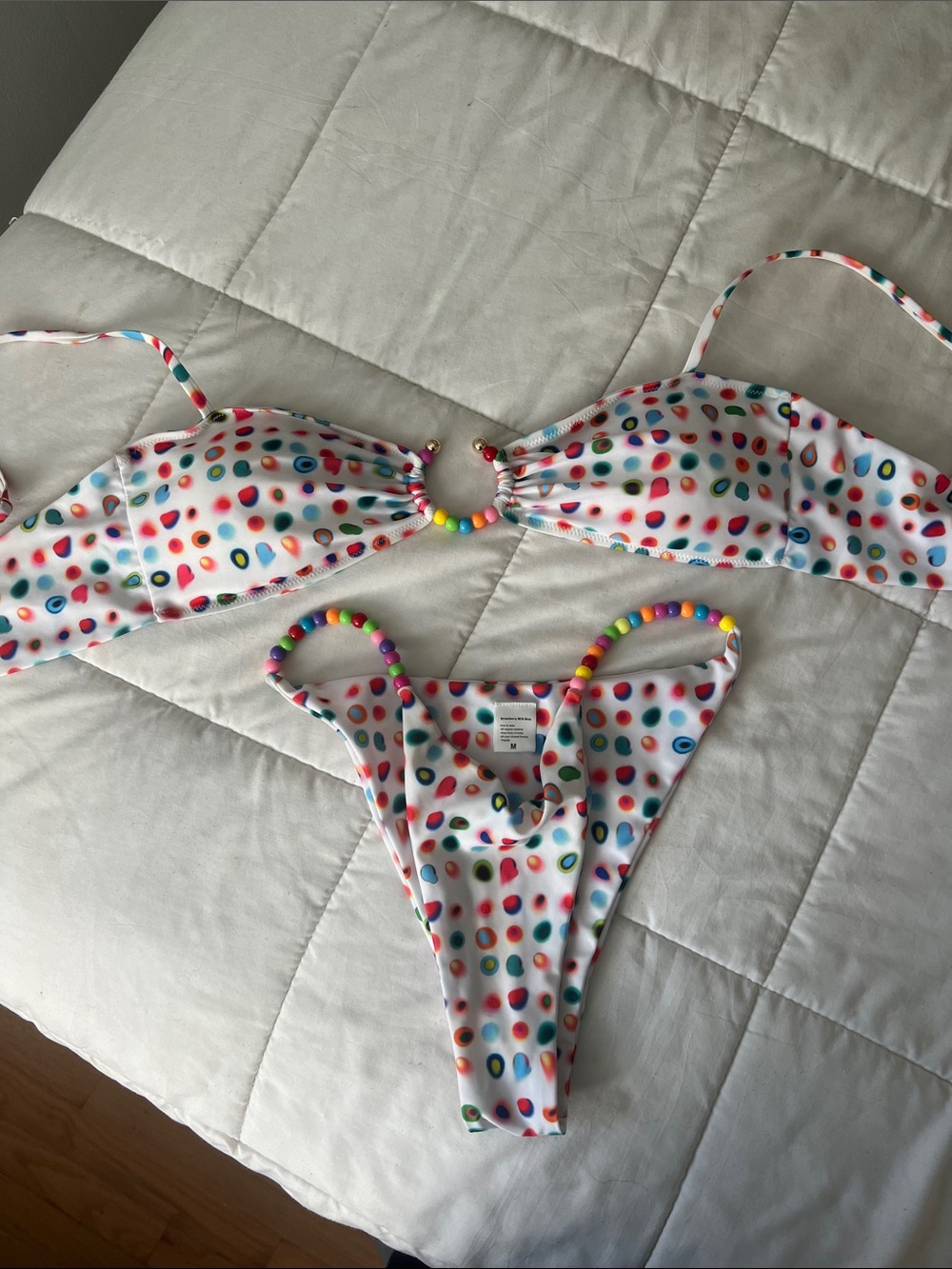 Strawberry Milk Mob White Bikini with Multicolor Polka Dots